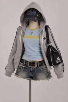00s Y2K adidas ワッペンロゴ　リンガーT ピチT スポーツmix