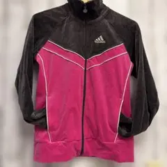 adidas ピンク ブラック トラックジャケット　M ベロア