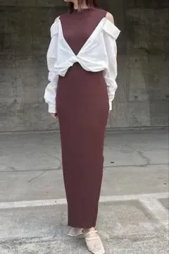 シャツドッキングリブニットワンピース