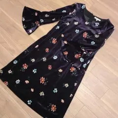 ワンピース　花柄　黒　ベロア