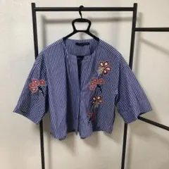 ZARA WOMAN ストライプ花柄シャツ　L