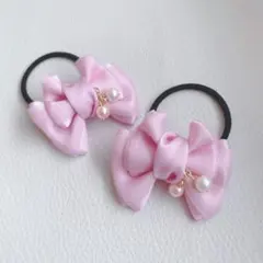 【2個セット】ハンドメイドヘアゴム　リボン　ピンク