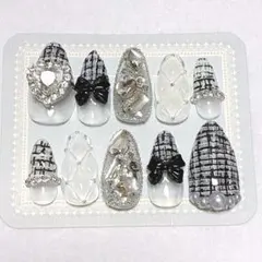 ツイード　量産型 フレンチガーリー　ネイルチップ