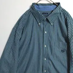 2794　CHAPS　薄手長袖シャツ　2XL　青　紺　ストライプ　US古着