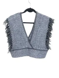 SENSE OF PLACE Vネックフリンジニットベスト 水色　青系