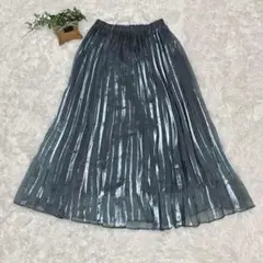 GU【S】シャイニープリーツスカート ウェストゴム 裏地付き お出かけ 光沢￼