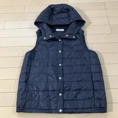 10.10 ニコアンド キルティングベスト フード付き ネイビー 中綿ベスト