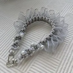 パラコード ストラップ グレー リボン フリル シンプル