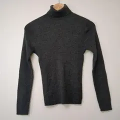 【美品】千趣会タートルネックニットL毛100%ダークグレー暖か定番冬