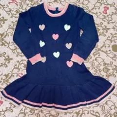 PEKKLE ネイビー　ハート柄　ニットワンピース　6サイズ　110