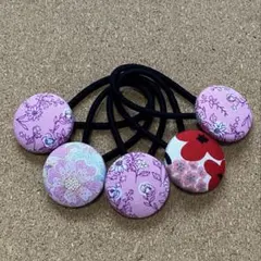 お買い得♡お揃い リバティと小花刺繍 くるみボタン ヘアゴム 3個