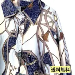 『処分品』☆ロープ柄プリント 長袖シャツ メンズ　古着　オーバーサイズ