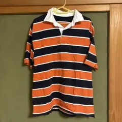 GU オレンジ ネイビー ボーダー　ポロシャツ　M