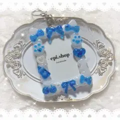 ホイップデコ トレカキーホルダー トレカケースデコ 猫耳 青色 量産型 リボン