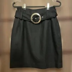 黒いベルト付きタイトスカート膝丈ウール M