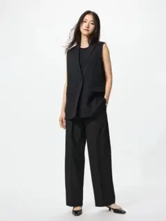 UNIQLO タックワイドパンツ 丈長め Sサイズ 09 BLACK