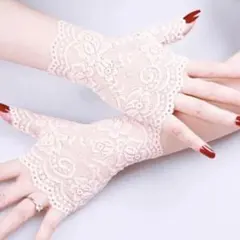 Cフラワーアプリコットショートレースグローブアームカバー結婚式卒業式振袖手袋