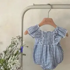 monbebe ブルーチェック ロンパース 夏服 ベビー服 Mサイズのサムネイル
