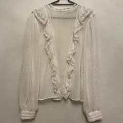 ZARA フリル付き長袖シャツ ホワイト