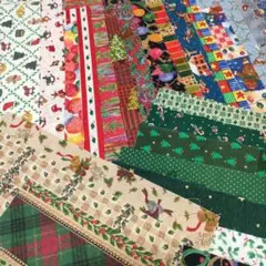 クリスマスプリント生地セット　リボン付き