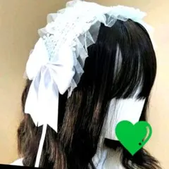 ●カチューシャ　ヘッドドレス　ヘアピン　白　リボン　コスプレ　メイド　ロリータ