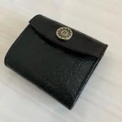 ペイズリー柄コンパクトレザー財布(BK)/本革、新品・未使用