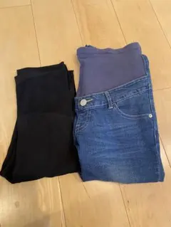 マタニティ デニム風パンツ M、マタニティレギンスLサイズセットのサムネイル