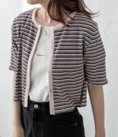 mystic マルチボーダーチビカーディガン