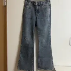 GU ブーツカットデニム くすみブルー sサイズ ストレッチ フレアパンツ