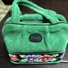 フェイラー FEILER ハンドバッグ 花柄 シェニール織り ロゴ 緑 グリーン
