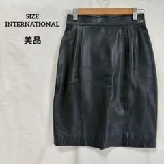 美品 本革ラムレザー タイトミニスカート ブラック42 M 上質 黒 大人