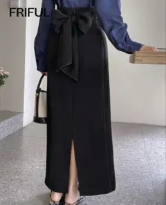 ブラック タイトスカート スリット ロングスカート リボン マーメイド