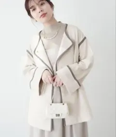 配色お上品ミドル丈トッパーコート