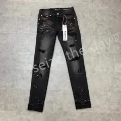 PURPLE BRAND ダメージ加工スリムフィットデニム29 PURPLE ダメージ加工デニムパンツブラック 29 PURPLE BRAND