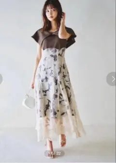 美品ダズリン オパールフラワーコルセットワンピース ドレス レース ブラウン