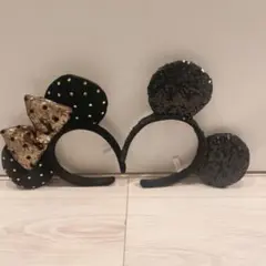 ミッキー ミニー カチューシャ ディズニー　ベロア ストーン スパンコール