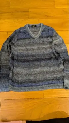 【EPOCA UOMO】セーター グラデーションブルー Vネックニット 46 M