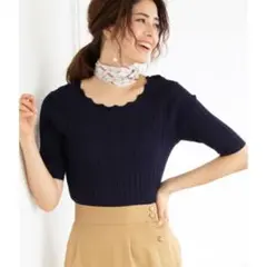 ビス 【前後2WAY】変形リブ5部袖プルオーバー　ネイビー