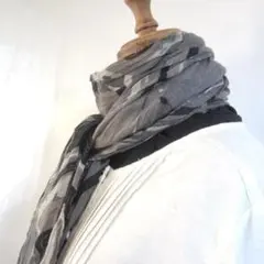 美品　アニマル柄　大判ストール　グレー