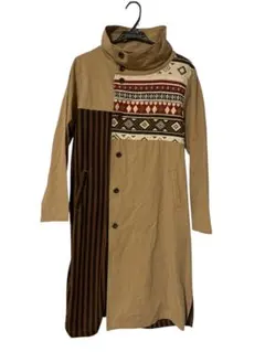 Amina アミナ 異素材 ロングコート ドッキング ジャガード