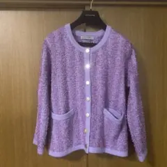 ラベンダー ボタン付きカーディガン Fサイズ