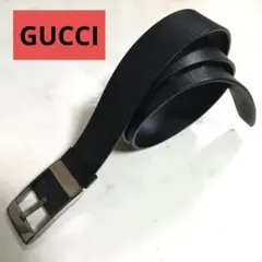 GUCCI グッチ シボ革 ブラックレザー シルバーバックル ロゴ刻印