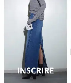 美品☆INSCRIRE デニムスリットロングスカート　BLUE/36のサムネイル