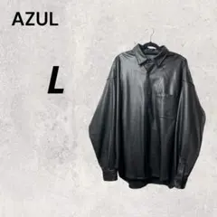 AZUL ブラック L レザージャケット シャツ 長袖 合成皮革 ポケット付きのサムネイル