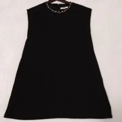 OZOC ビジュー付きブラックノースリーブワンピース 38