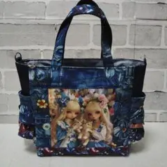 女の子パネル サイドポケット付きトートバッグෆ ᩚ