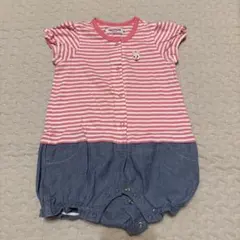 MIKI HOUSE ボーダー ロンパース ウサギモチーフ