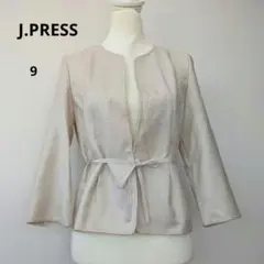 極美品 J.PRESS リボン付ノーカラージャケット ベージュ 9