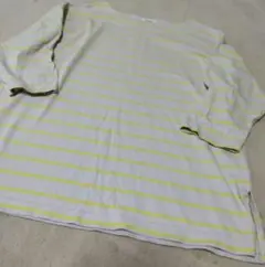 studioCLIPベージュ×イエローボーダートップスＬ