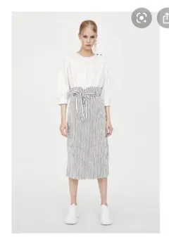ZARA ストライプ　リボンスカート